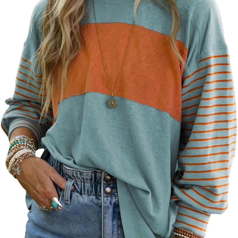 Green and Orange Long Sleeve Top